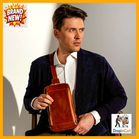 Leather Crossbody Sling Bag Handmade Italian Messenger Backpack Chest Bag - Picture 3 of 7